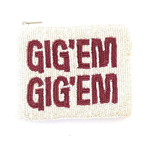 GigEm Beaded Coin Purse, Gig'Em Coin Purse, Small Wallets, Coin Purse, College Gifts, Football Coin Purse