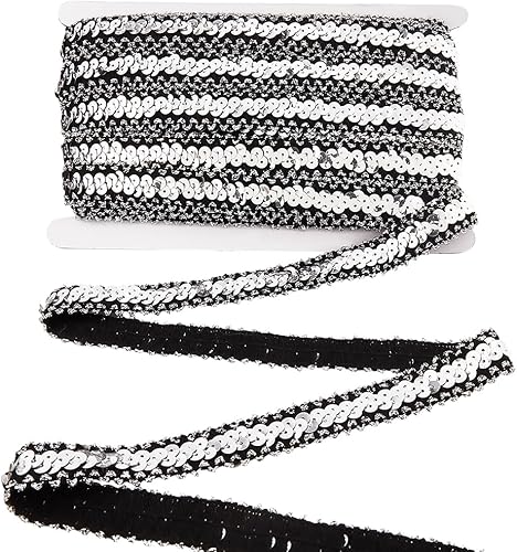 CABODYALS Ruban Élastique à Paillettes Argenté de 18.29 m X 20mm pour Couture Co