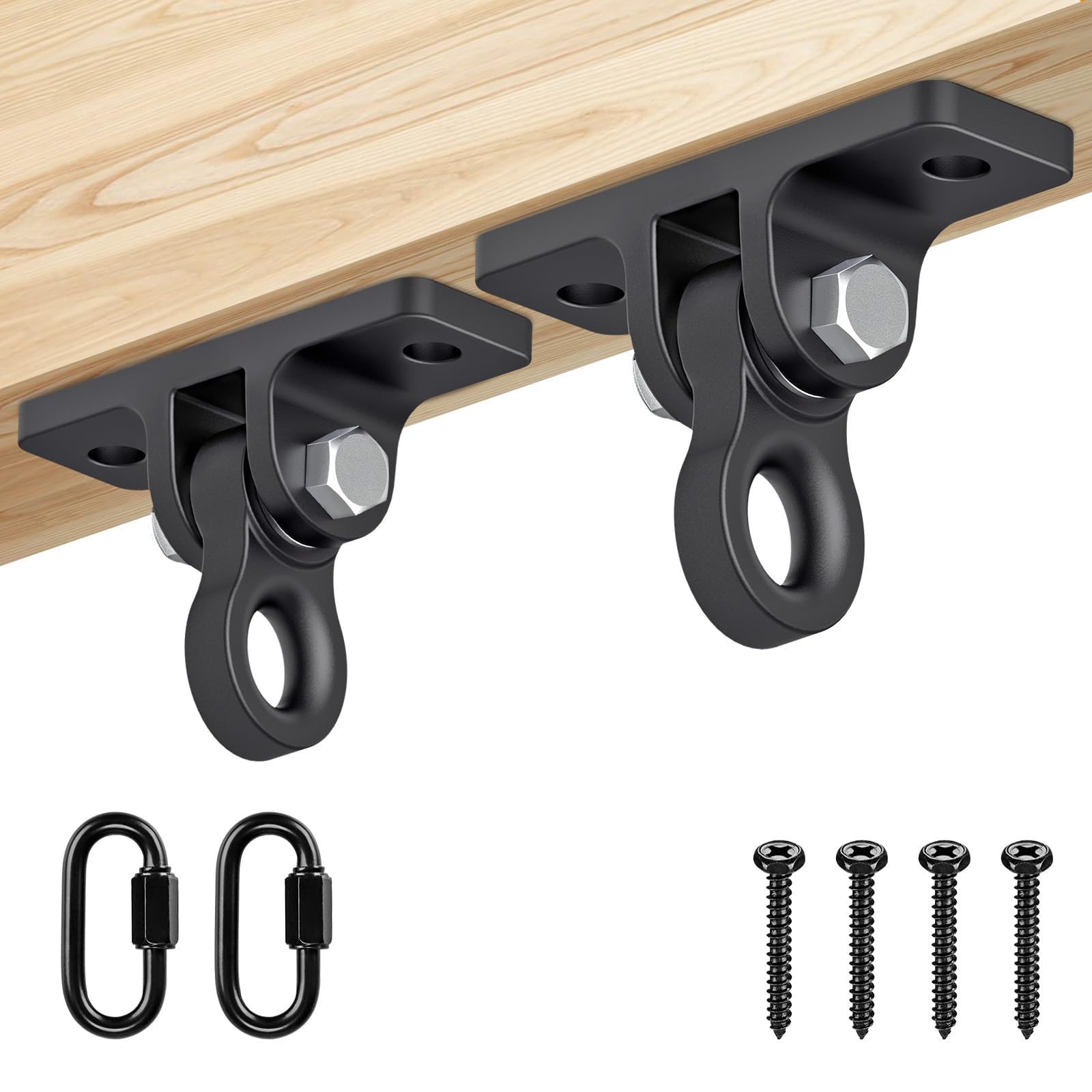 Dolibest 2pcs Swing Hanger, Hammock Chair Hook Punching Bag Ceiling Bracket with Carabiner 180 Swivel Heavy Bag Suspension Hardware for Wooden Beam Ceiling Mount, up to 900lbs, Style A