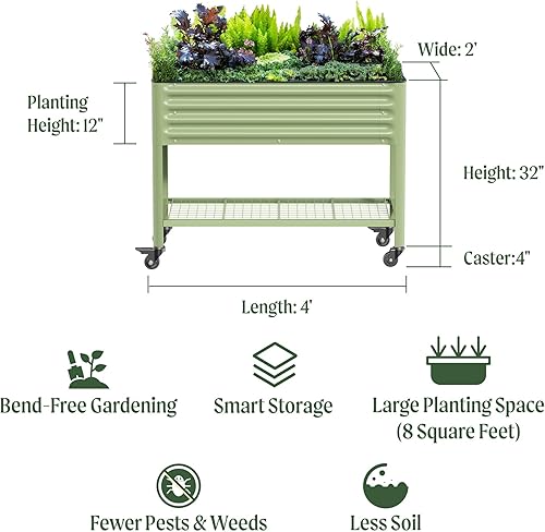 Miniatura 2 de Rolling Elevated Raised Garden Bed-V Series, 2' x 4' Garden Beds with Legs & Storage Rack for Patio & Porch, 700 Lbs Weight Capacity, Outdoor