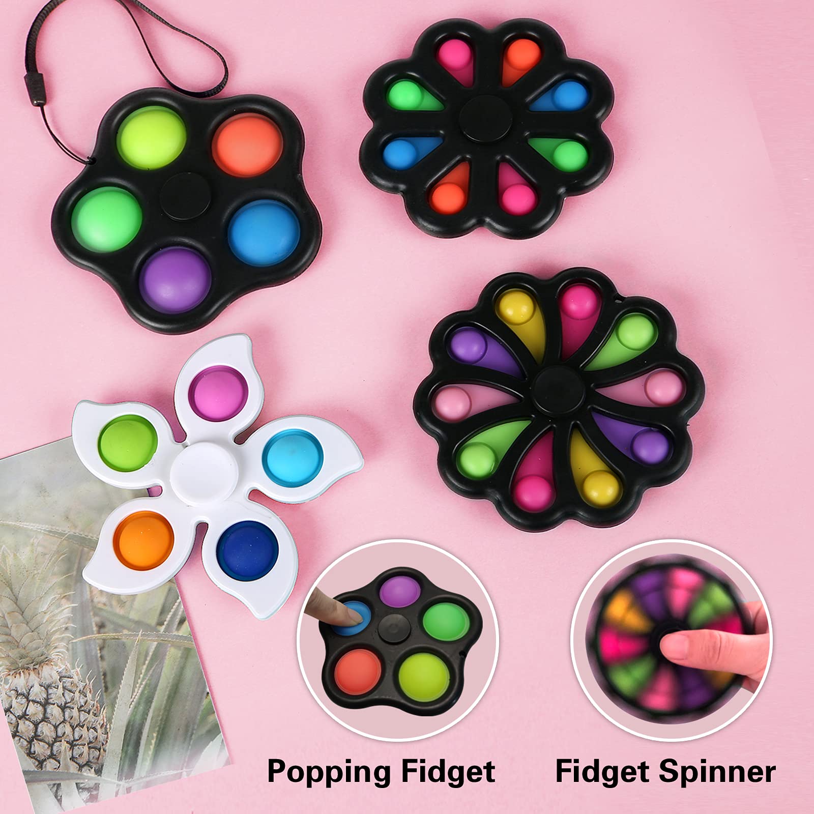 Simple Fidget Pack, 7pcs Fidget Dimple Toys Set with Fidget Dimples for