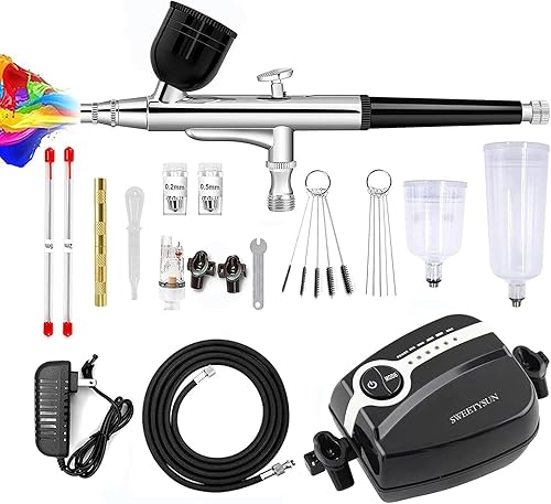 Kit de aerógrafo profesional con compresor silencioso, pistola de aerógrafo de doble acción para modelo/coche/tatuaje/barbero, boquilla de
