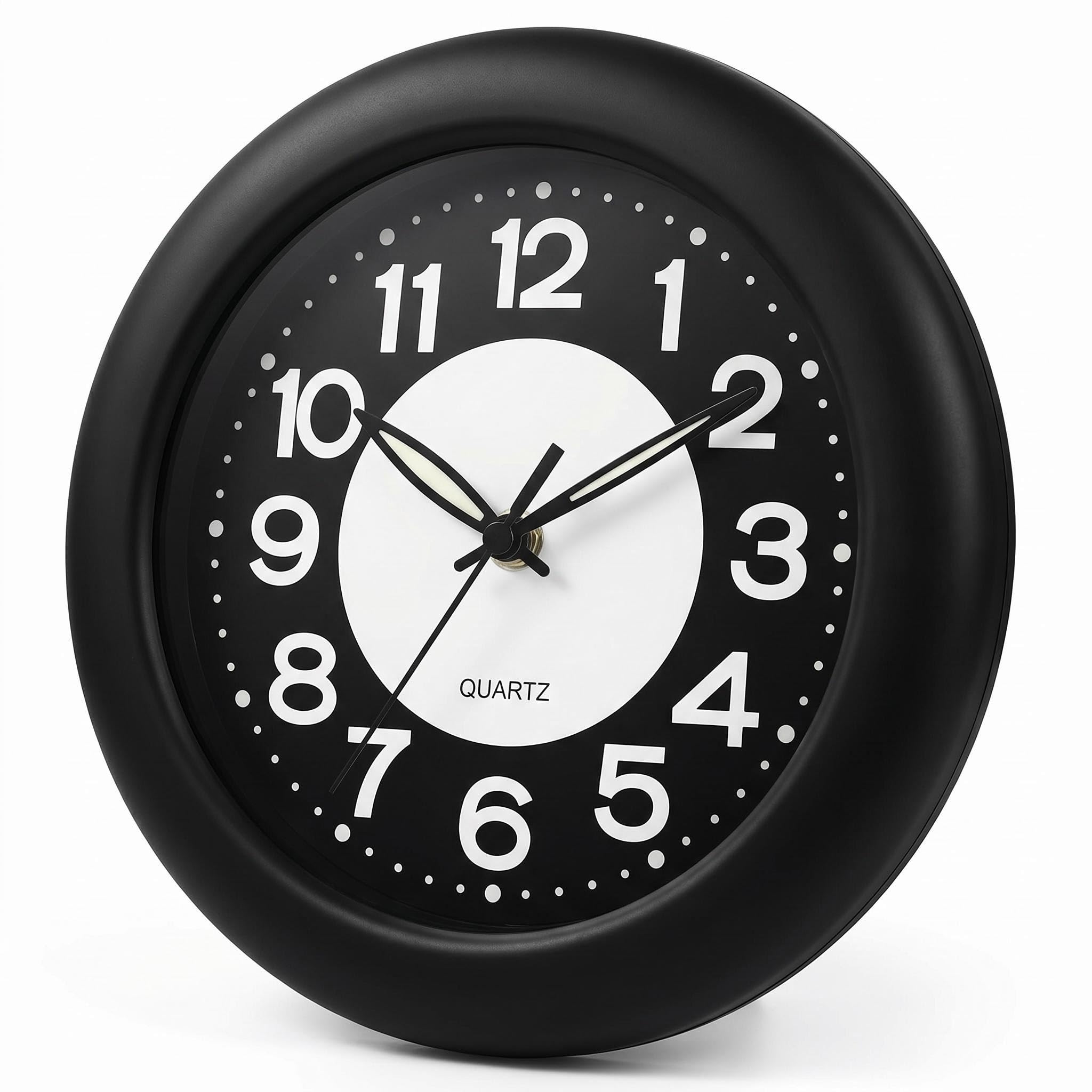 LXSZRPH Shower Clock Luminous Bathroom Wall Clock, Waterproof for Water Spray, Battery Powered, Non Ticking Silent Analog Clocks for Bedroom Livingroom Babyroom (Black)