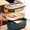 Chchmu Bento Box with Compartments Portable Lunch Box with Handle Leakproof Salad Box Double-layered Lunch Containers with Cutlery Work Picnic Travel, Microwave Available, Blue