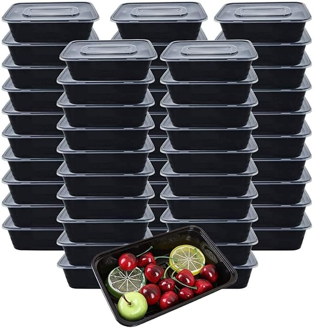 [50 Pack] Meal Prep Containers Reusable 750ml Food Prep Containers with Lids 50pcs Meal Prep Container Microwavable 1 Compartment Made of BPA Free Plastic, Stackable, Microwavable, Freezer - 750ml