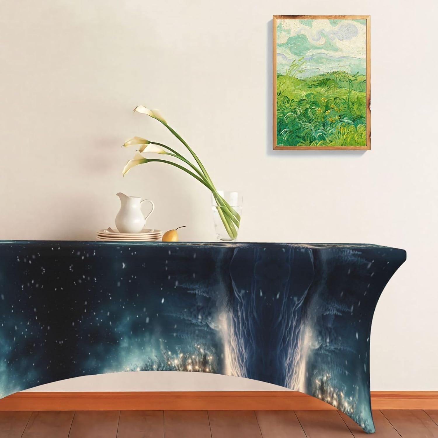 Christmas Tree Snow Print Table Cover Rectangular Tablecloth for 6-Foot Tables for Wedding Banquets Outdoor