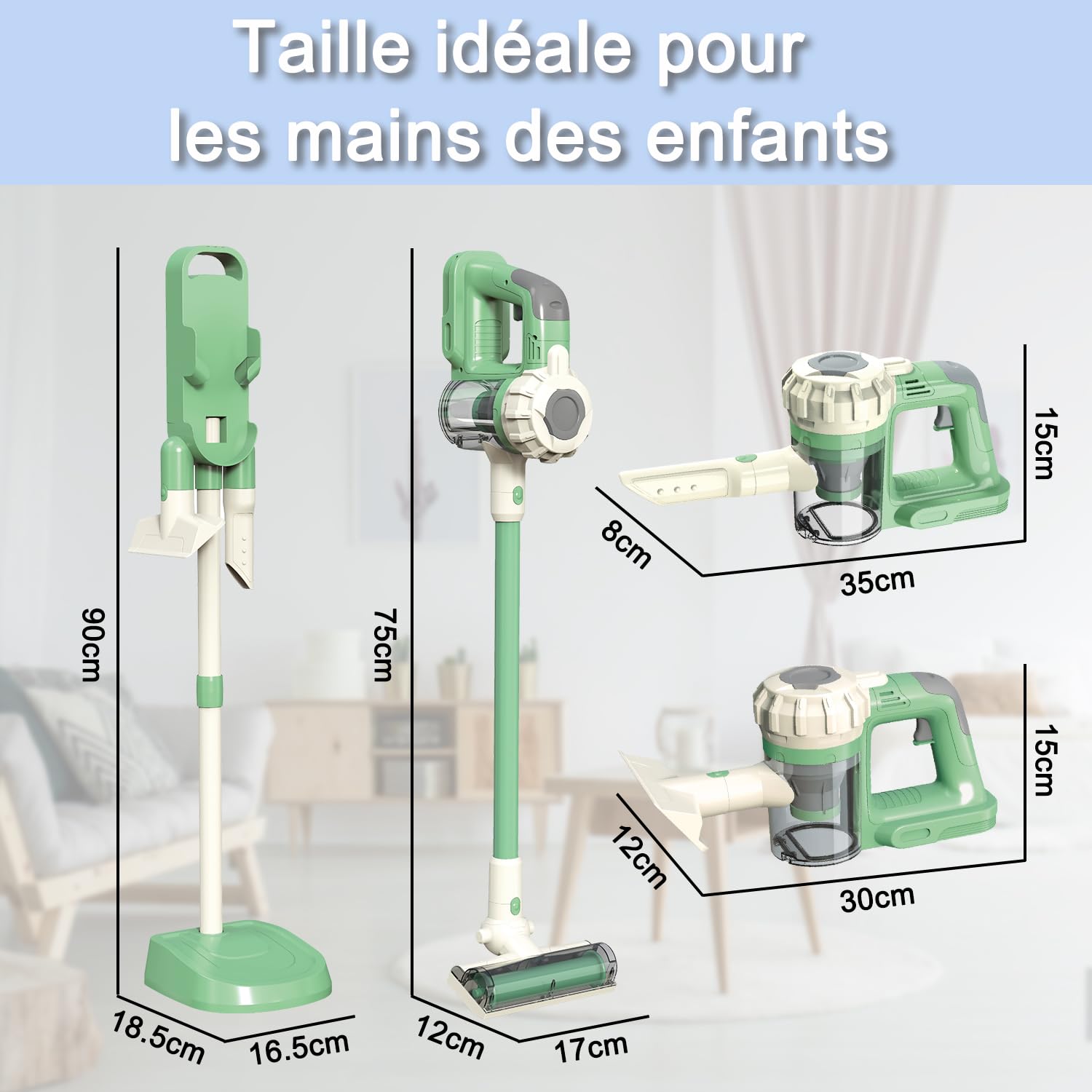 Aspirateur Enfant Fonctionnel 3-en-1, Aspirateur Jouet Enfant avec Aspiration Réelle, Jouet Éducatif pour Un Jeu Réaliste dès 3 Ans