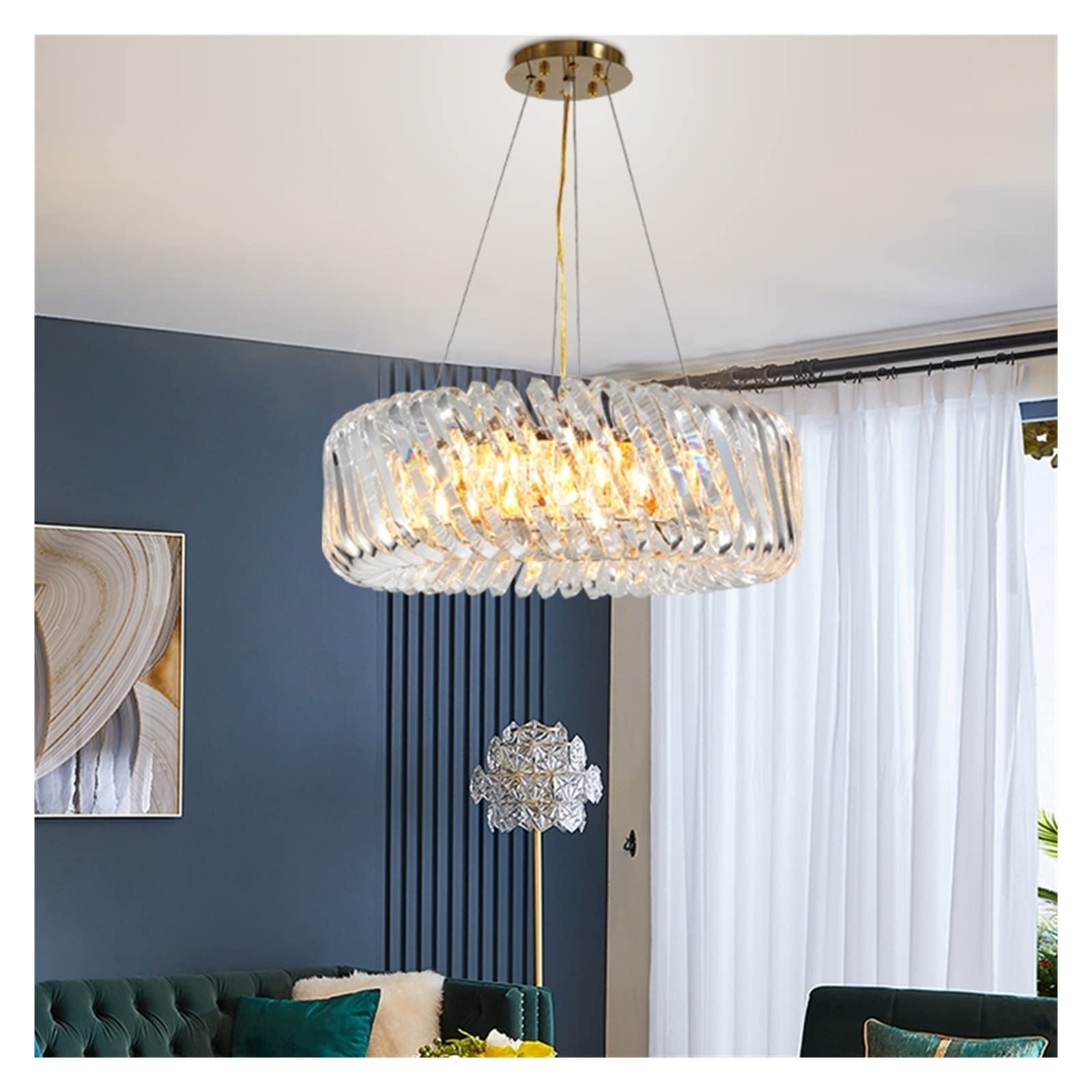 Genérico Lámparas de araña, Candelabros de Cristal Led Redondo de Acero Inoxidable araña de Cristal for Estudio Sala de Estar Dormitorio lámpara Colgante Ovalada Accesorios de iluminación