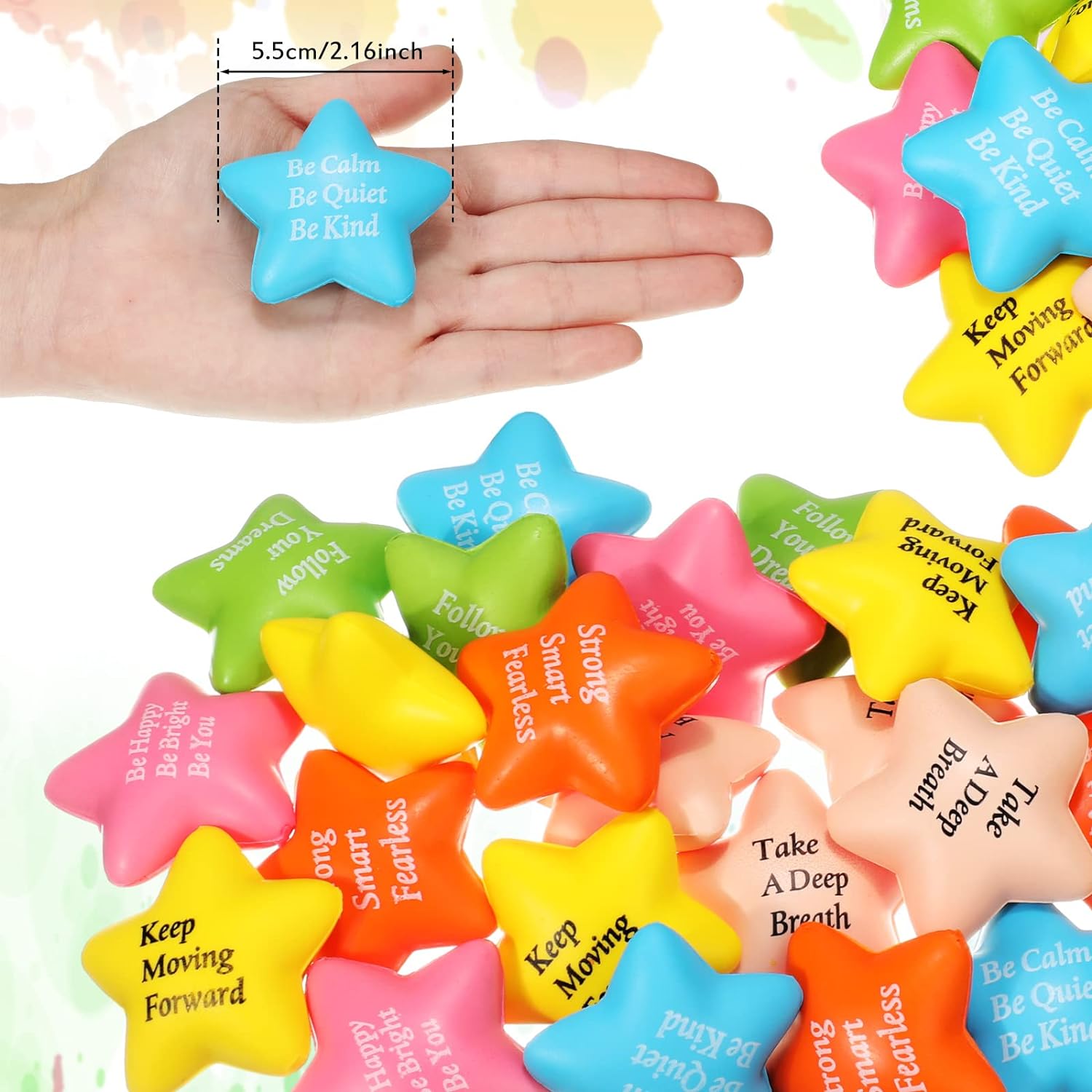 Aoriher 36 Pcs Motivational Stress Balls Quotes Inspirational Funny Colorful Foam Balls Hand Exercise Stress Relief Gifts for Office Small Anxiety Toys for Relief Motivating Supply (Star)