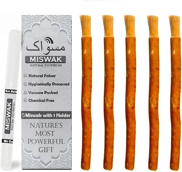 Natural Miswak Stick Set - 5 Organic Toothbrush Sticks with Holder | Eco-Friendly Dental Care