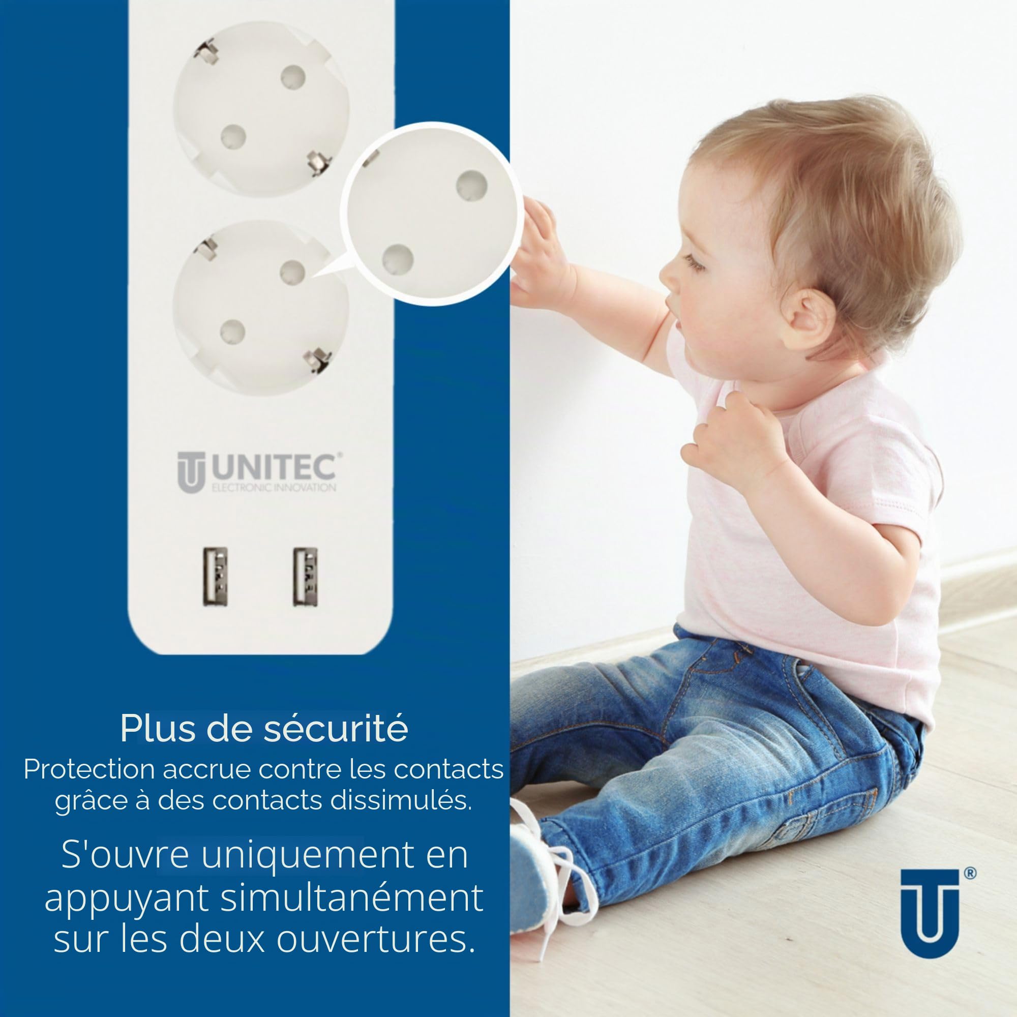 UNITEC 30798 Multiprise Wi-Fi 4 x 2 | Prise intelligente Wi-Fi avec minuterie | Mesure des coûts d'énergie | Commande vocale et application | Avec 2 sorties USB