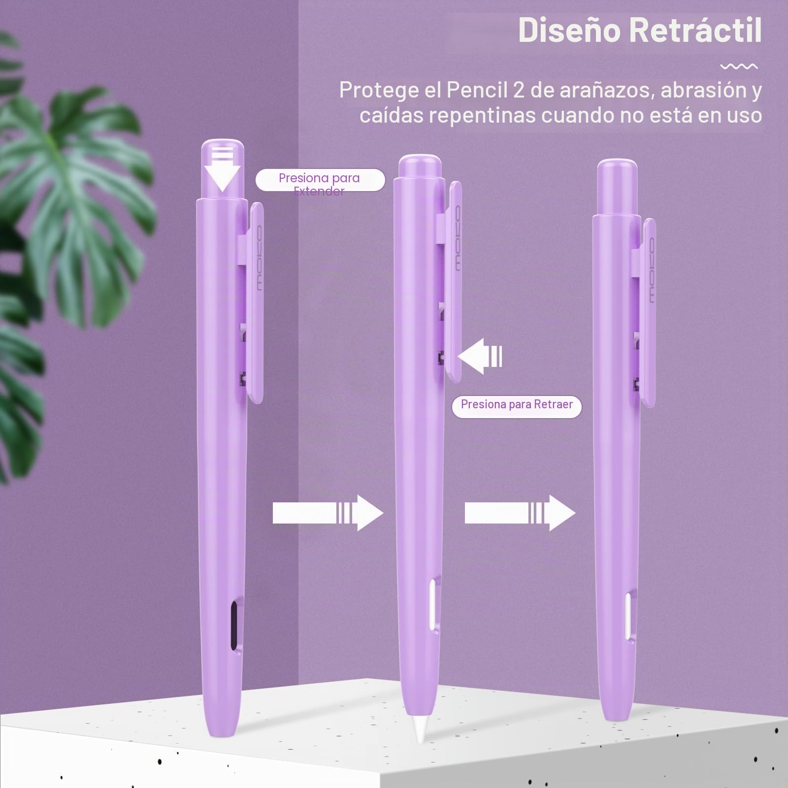 MoKo Funda Compatible con Apple Pencil 2ª Generación, Apple Pencil Funda Protectora Retráctil con Clip Resistente, Apple Pencil Funda PC Dura, Soporta Doble-Tap, Morado