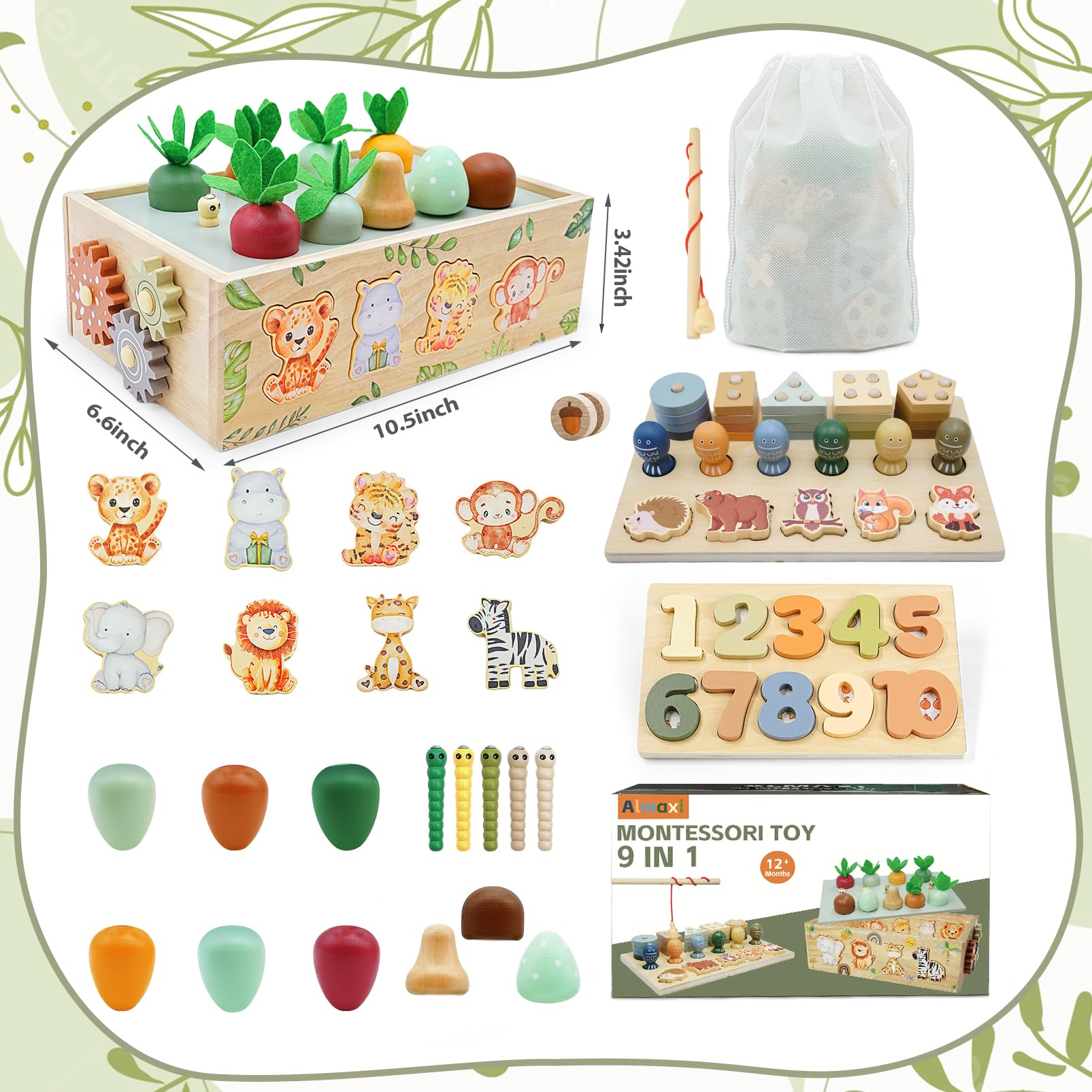 Giochi Montessori 1 2 3 Anni, 9 in 1 Giochi di Legno per Bambini 1 Anno, Giocattoli Bambini 123 Anni Montessori Maschio Femmina, Giochi Educativi 1 2 3 Anni Legno, Regalo Bambino Bambina