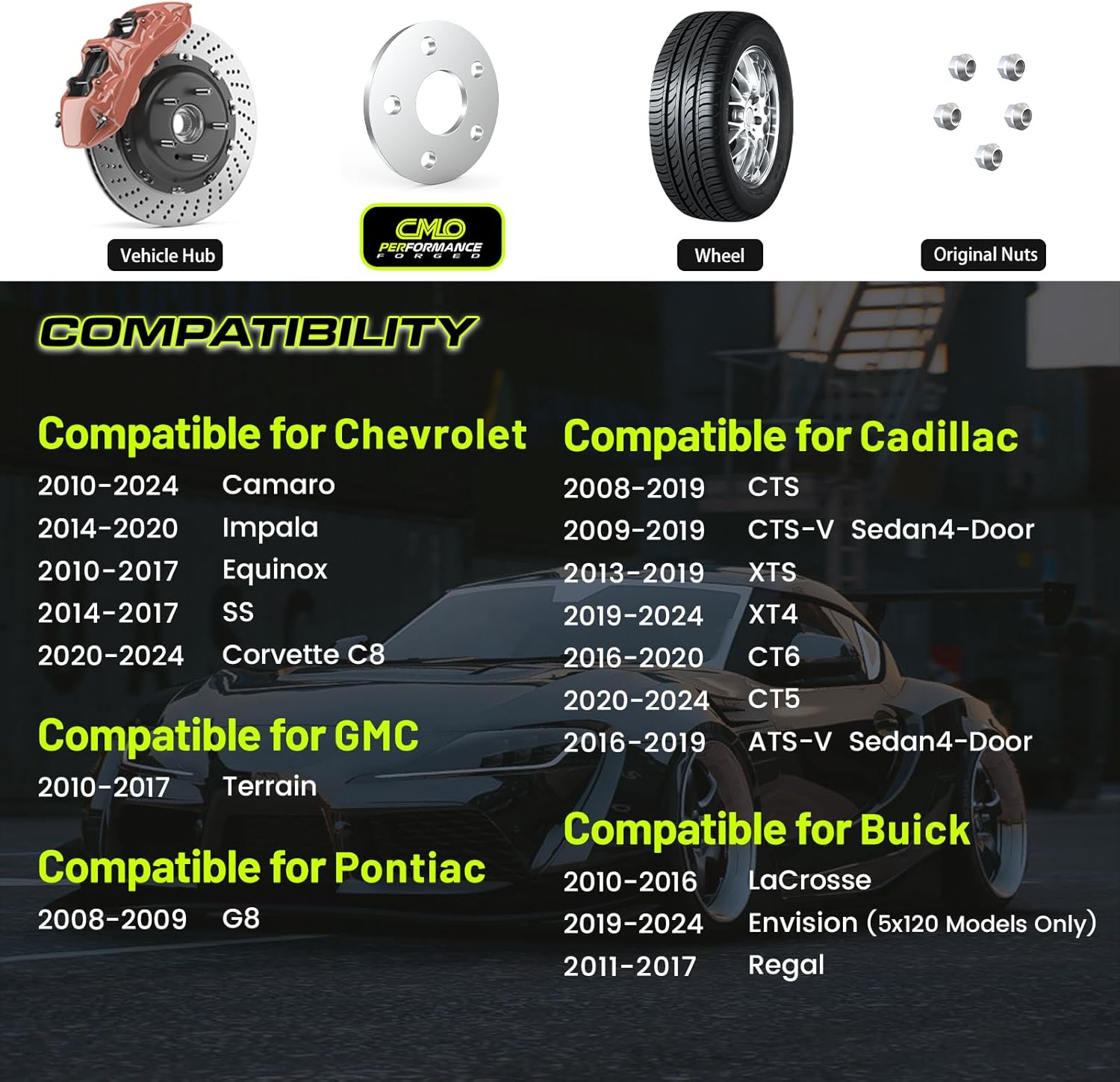Customadeonly 5x120 Wheel Spacers for 2010-2024 Camaro,2014-2020 Impala, 2020-2024 Corvette C8, 2008-2019 CTS, 2020-2023 CT5 (2pcs 8mm Thick) 5x4.72 66.9mm Bore 5/16" Thick -Longer Studs May Required