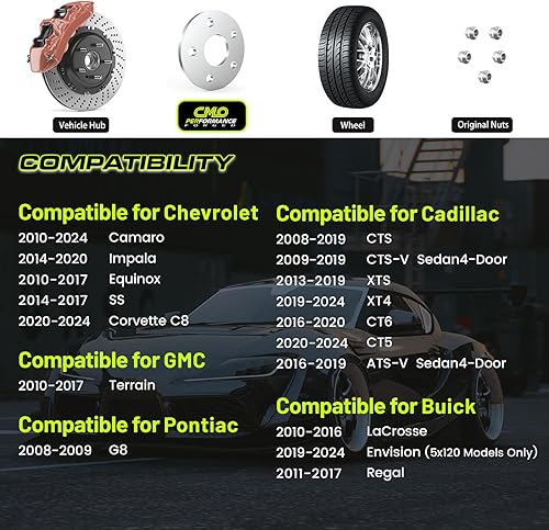 Miniatura 3 de Customadeonly Espaciadores de rueda 5x120 para Camaro 2010-2024, Impala 2014-2020, Corvette C8 2020-2024, CTS 2008-2019, CT5 2020-2023 (2 piezas de