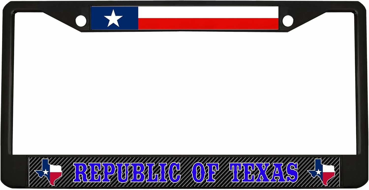 Republic of Texas Style Heavy Duty Metal License Plate Frame Personalised/Car Accessories Car Tag Holder Cover (Black/Carbon/line Blue)