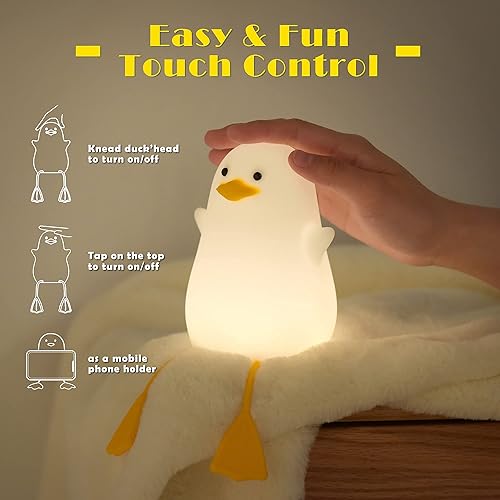 Miniatura 10 de Lampeez Luz nocturna para niños, linda lámpara de pato para el cuarto del bebé, temporizador de luz LED, regulación de regulación, lámpara de mesa