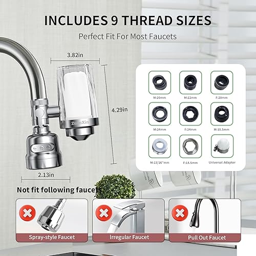 Miniatura 3 de Filtro de agua para grifo de fregadero, con filtro de agua giratorio de 360 grados, purificador de agua para fregadero de cocina, filtro de agua de