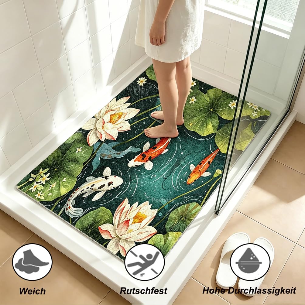 Tappetino da doccia antiscivolo 75X150 cm Motivo a loto Tappeto Doccia antiscivolo Tappeto Bagno Morbido PVC Tappetino Vasca per Bagno e Aree Umide