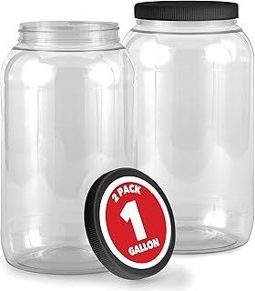 Stock Your Home 1 Gallon Clear Plastic Jars with Lids (2 Pack) 128 oz Wide Mouth Large Jar with Lid, Big Container for Candy, Cookies, Arts & Crafts, Bartender Money Tips, Kitchen & Pantry Storage