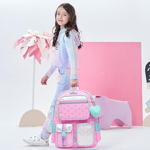 Miniatura 3 de Meetbelify Mochila escolar para niñas, mochila escolar para estudiantes de primaria, linda mochila escolar para niñas de 8 a 10 años, Rosado, 17