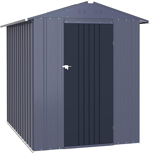 Miniatura 9 de VEIKOU Cobertizo de almacenamiento para exteriores de 4 x 6 pies con acero galvanizado grueso, cobertizo de metal con puerta con cerradura y
