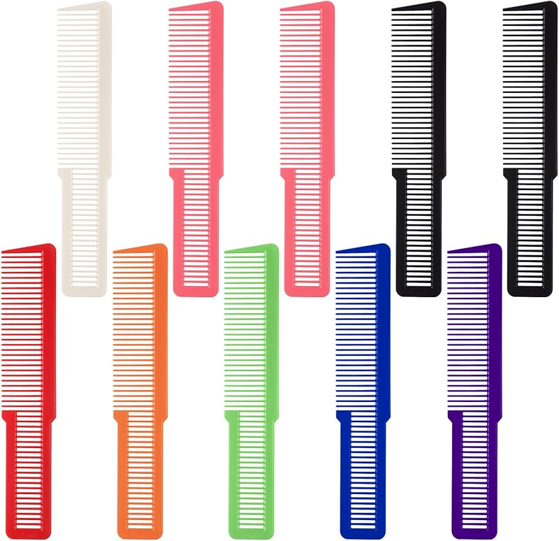 10 peines de peluquero, peines para cortar el cabello, peine profesional de dientes finos, peine cortapelos con parte superior plana, mezcla de elementos esenciales para peluquero, juego de salón de peluquería para mujeres y hombres (colores llamativos)