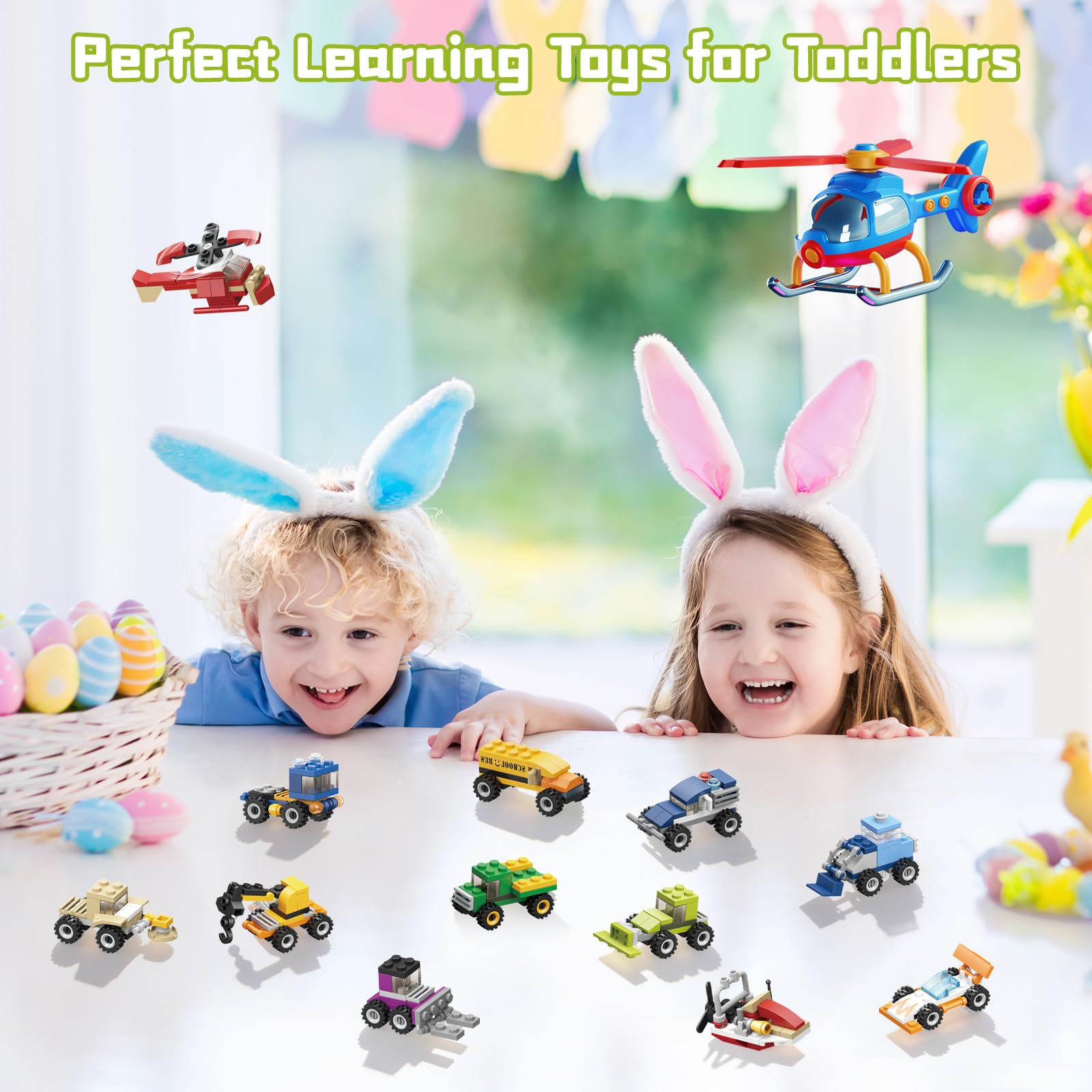 dellyy 12 Pezzi Easter Eggs Bambini, Regalo Pasqua Bambini, Uovo di Pasqua con Blocchi da Costruzione di Auto, Idee Regalo Pasqua, Uova Giocattolo per Bambini, per Caccia alle Uova (Veicoli)