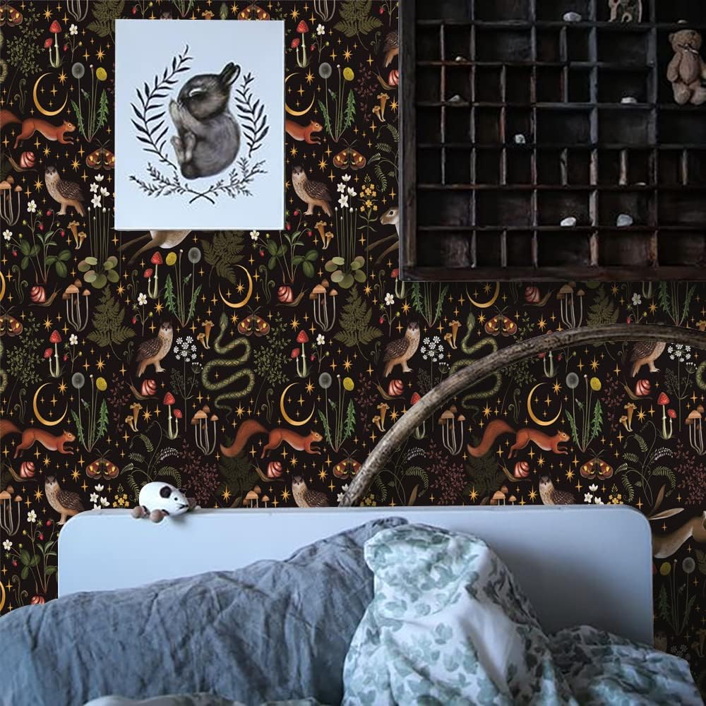 Modern Art Floral Vinyl Wallpaper Peel&Stick Contact Paper for Living Room Bedroom, Removable Wall Sticker Decal for Funiture Drawer Carbinet, 15.7x196.9inch/40x500cm, Frens & Animal, T060