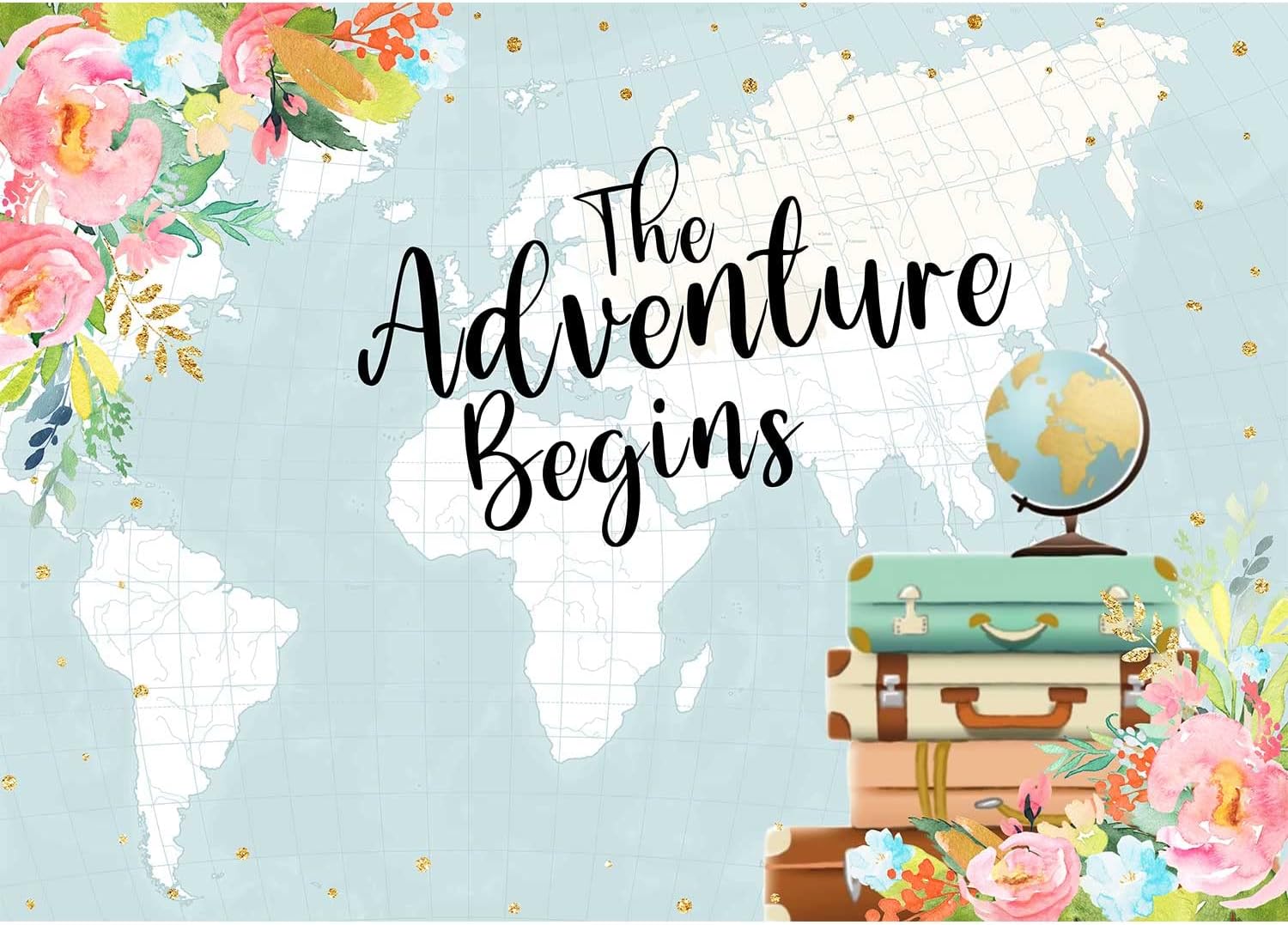 SeekProAdventure Begins Backdrop 7x5ft Oh The Places You'll Go Baby Shower Photo Backdrops World Map Flower Photography Background