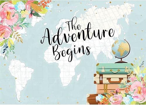 Pancarta de fondo de 7x5 pies con texto en inglés "Oh The Places You'll Go Baby Shower Photo Backdrops World Map Flower Children Party Banner SK0334B