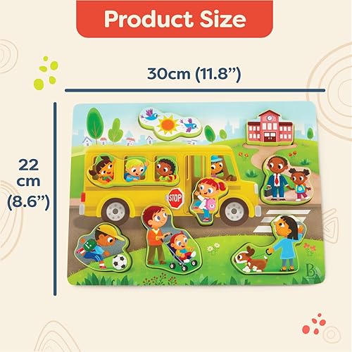 Miniatura 7 de B. toys - Peek & Explore 2 unidades - Espacio exterior y autobús escolar - Paquete de rompecabezas grueso - Rompecabezas para niños pequeños, niños