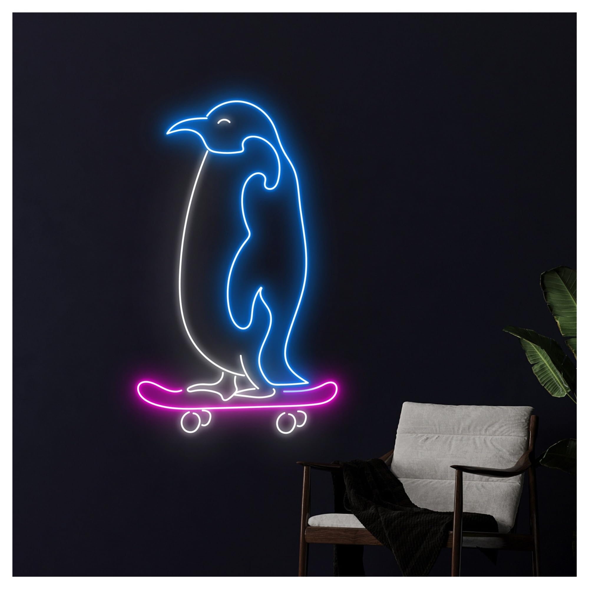 Wiszące neony artystyczne Neon Z Napisem "Pingwin Na Deskorolce" W Salonie Gier, Barze, Dekoracja Ścienna Przyjęcie Urodzinowe, 50cm