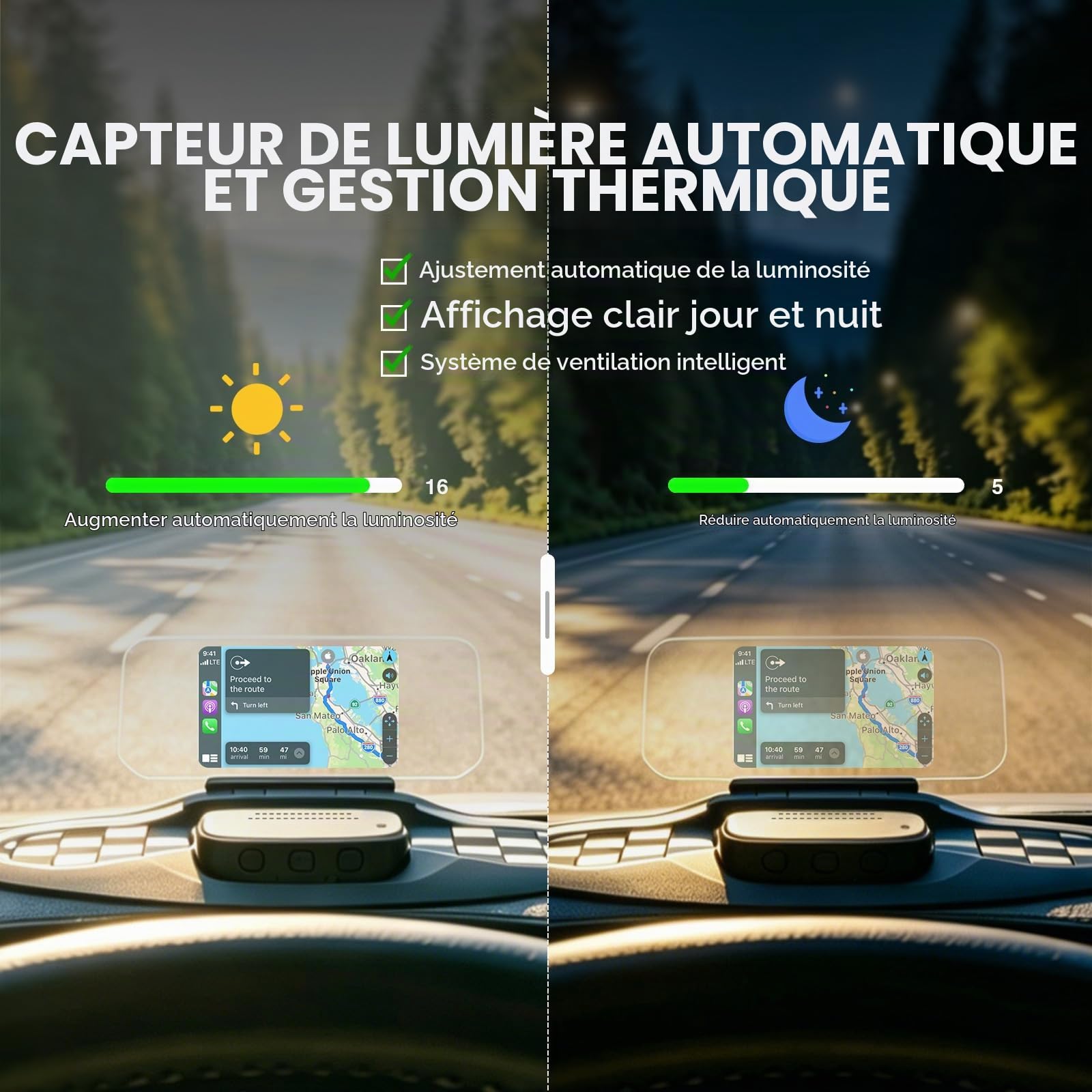 VIVIHUD HUD GPS V5 Ultra Head Up Display Pare-brise Projecteur Compteur de Vitesse avec CarPlay Android Auto Diagnostics Indicateur de Vitesse Plug & Play Navigation OBD Tableau de Bord Voiture