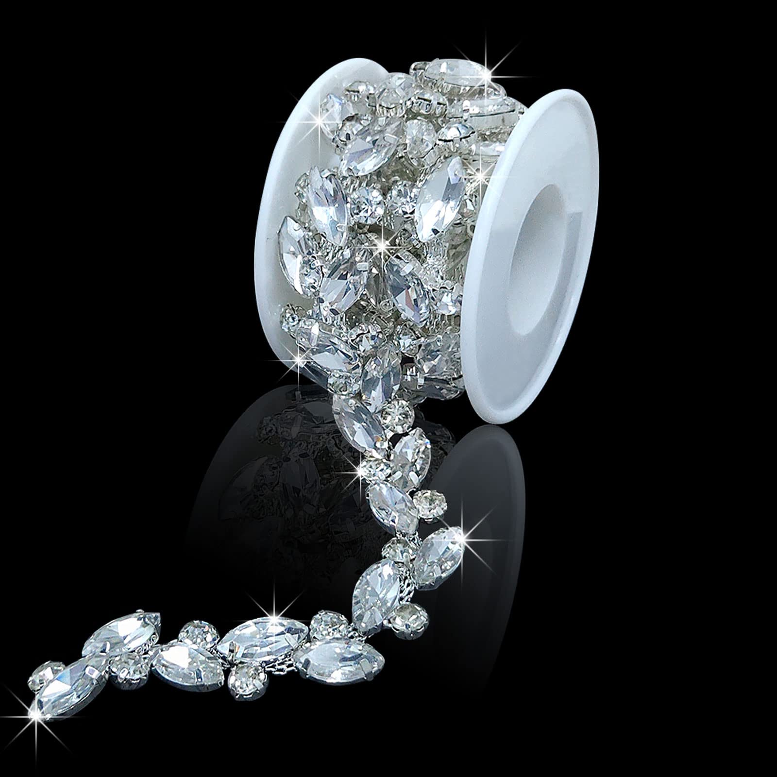 Hellodiy 1.5yard Rhinestone Trim Diamond Crystal Rhinestone Chain Sparkly Rhinestone Applique for Wedding Party Decoration & Bridal Costume Embellishment Clothing Accessoriesâ€¦