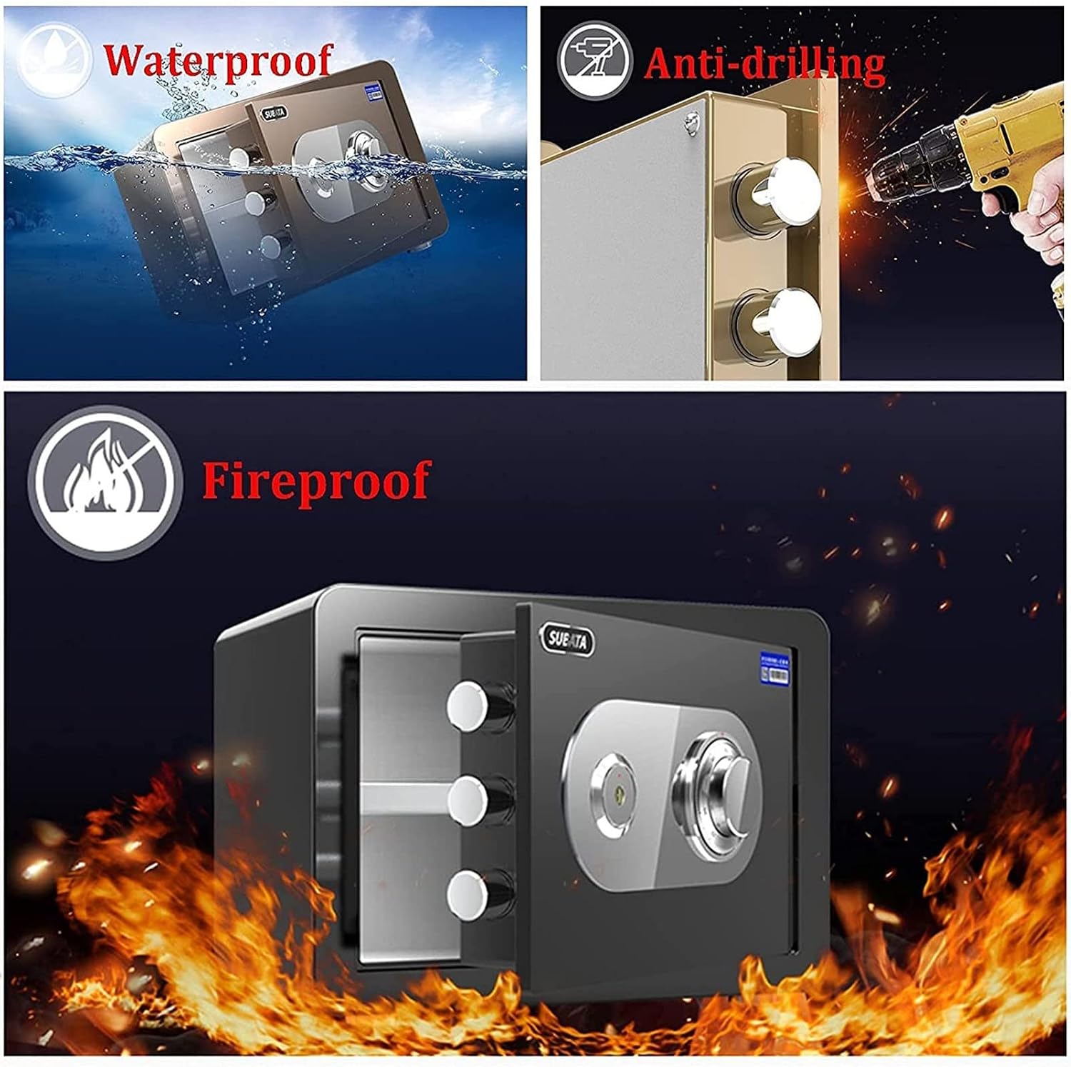 Box Water Safe Small Home Safes Are Fire and Anti-Theft Password Lock Safety/Gold/25 35 X 25Cm