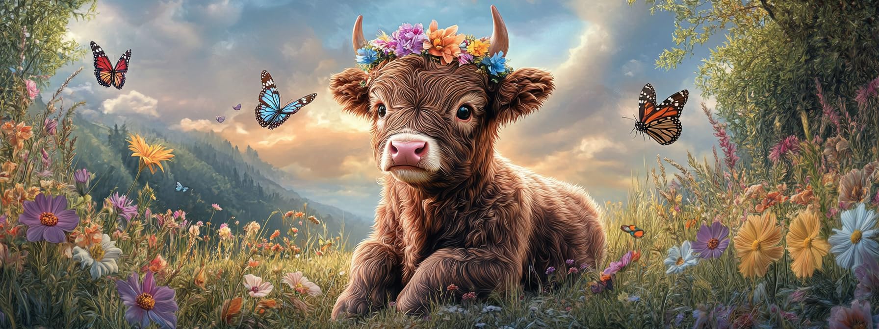 VAIIEYO 5D DIY Cow Large Diamond Painting Kit, Large Diamond Art for Adults Butterfly, Paint with Round Full Drill Crystal Rhinestone Diamonds Gem Art for Home Wall Decoration Gift 12X31Inch