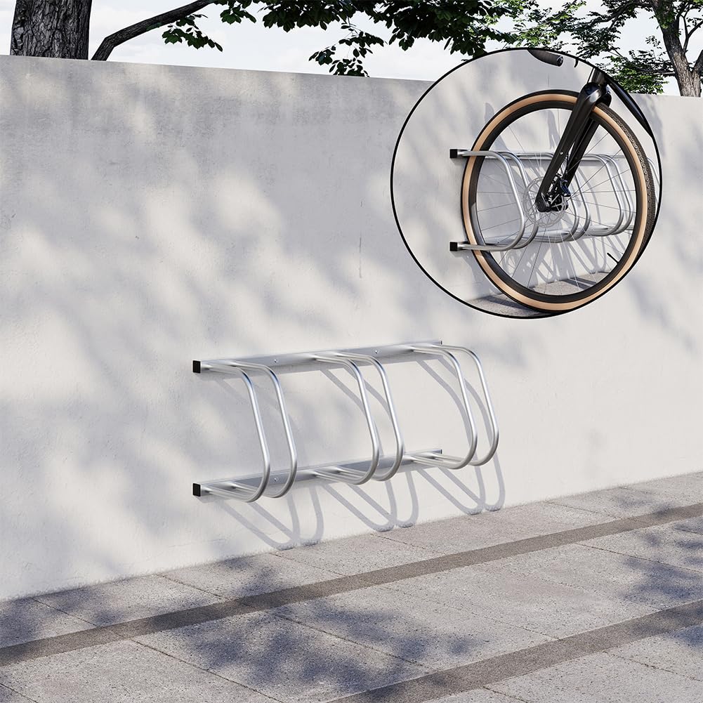 BAKAJI Rastrelliera per Biciclette da Pavimento o Parete Stand Parcheggio Esterno per Bici in Acciaio Porta Bici con Materiale di Montaggio Incluso