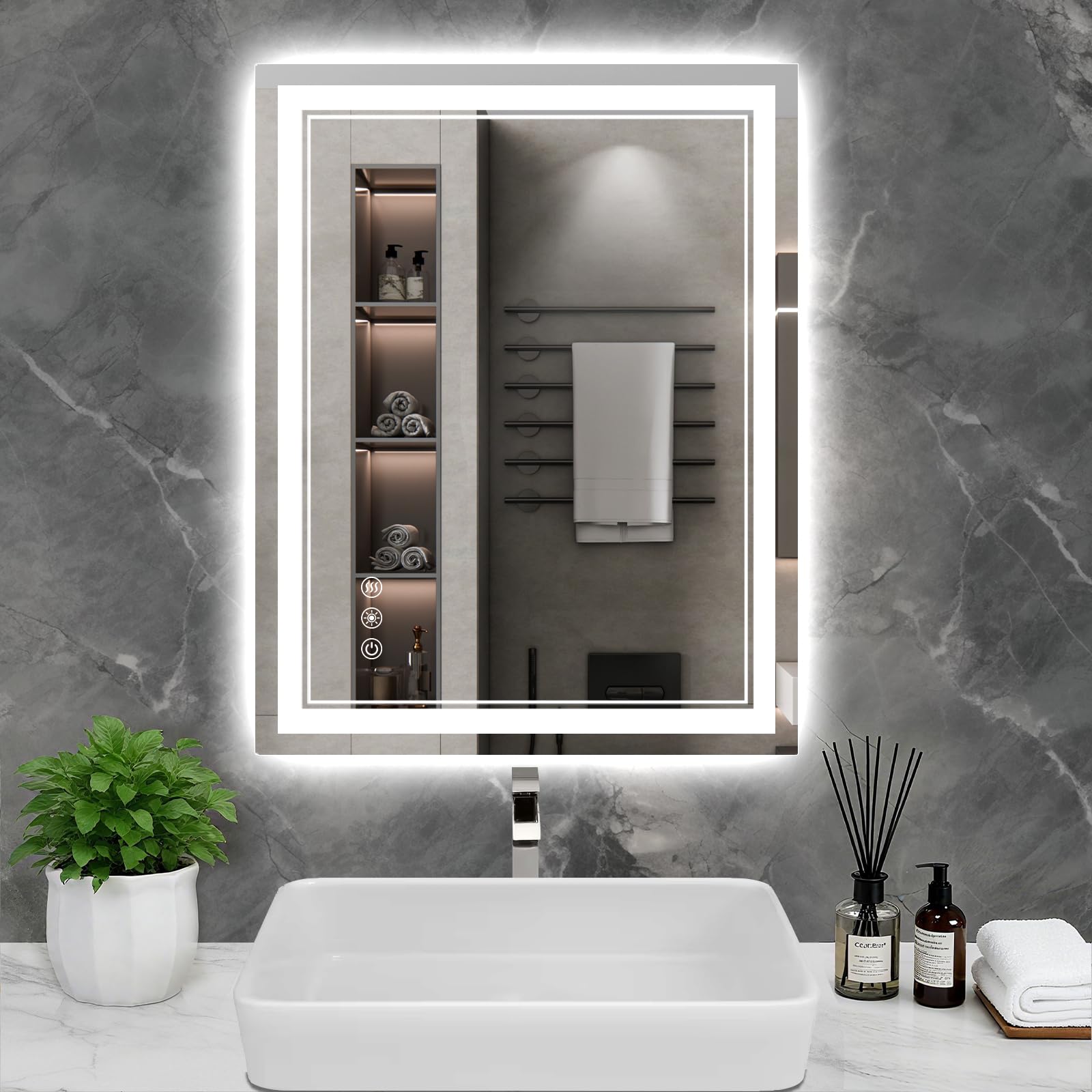 24x32 Inch LED Bathroom Mirror with Lights 3 Colors Dimmable LED Vanity Mirror Front and Back Lit Anti-Fog