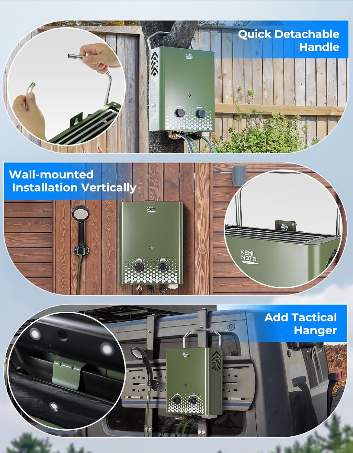KEMIMOTO Tankless Water Heater Outdoor 1.32GPM with Independent Water Pump，4 Fold Protection, 5L Camping Portable Instant Water Heater for RV, Hunting, Off-grid living