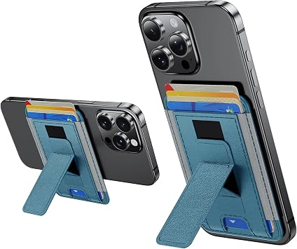 Tigowos for Magsafe Wallet,Adjustable Stand,Strongest Magnetic Wallet for iPhone 17/16/15/14/13/12 Series,7 Cards Holder,RFID Blocking,Leather Slim for iPhone Wallets,Light Blue
