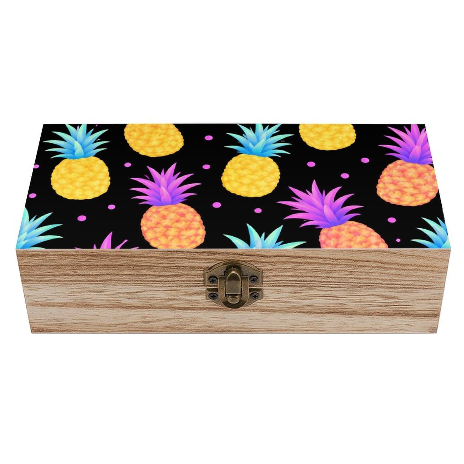 HLBSDM Colorful Watercolor Splash Ink Pineapple Wooden Storage Box