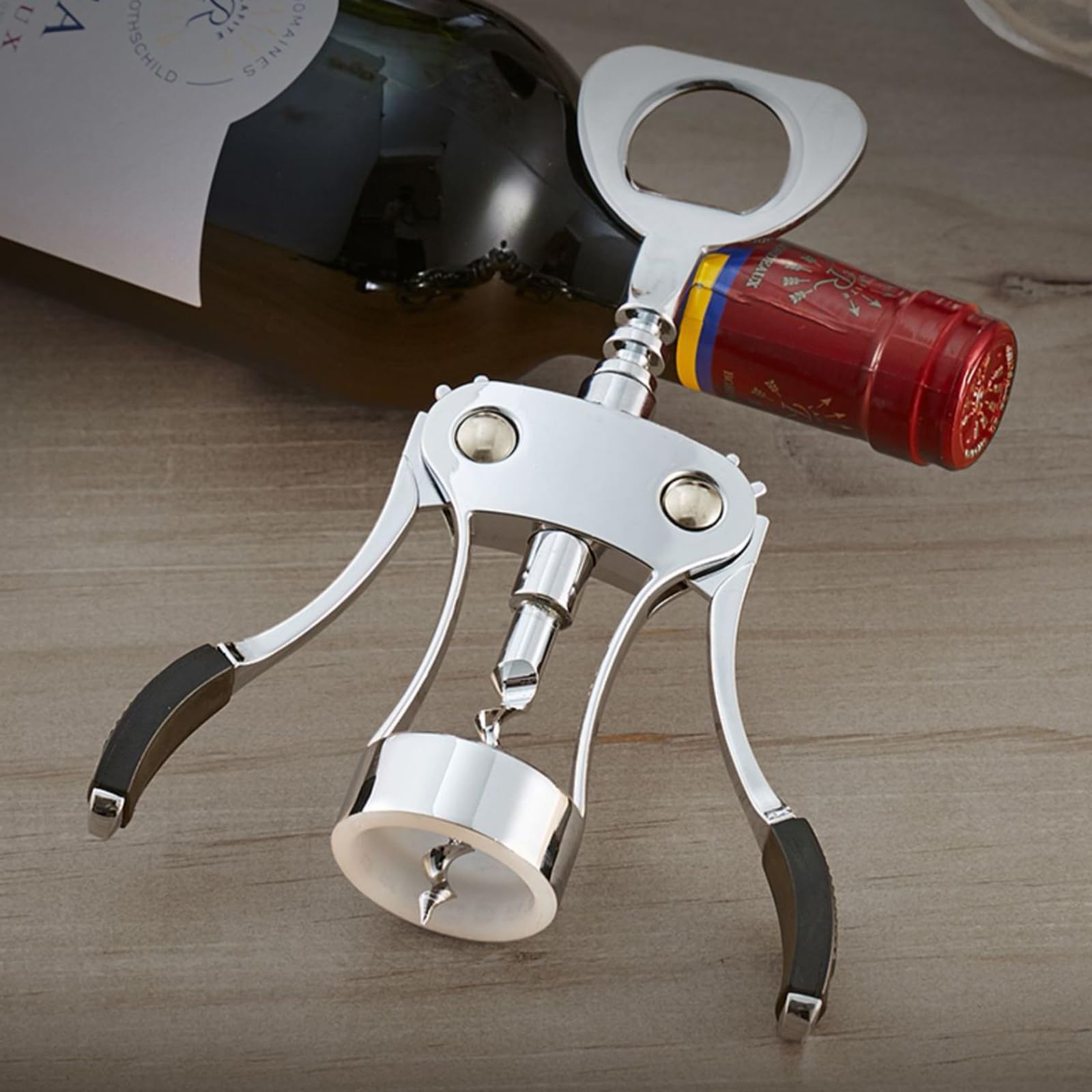 Sacacorchos de vino de aleación de zinc, abrebotellas premium con alas plateado