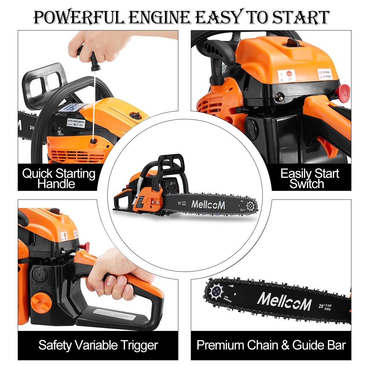 Buy 62CC 2Cycle Gas Powered Chainsaw, 20Inch 2 Stroke Handed