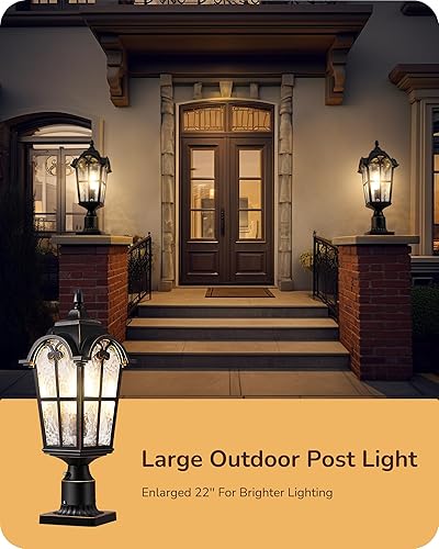 Miniatura 8 de EDISHINE Luz de poste para exteriores de gran tamaño del atardecer al amanecer, lámpara de poste de 21.9 pulgadas de alto con base de montaje en