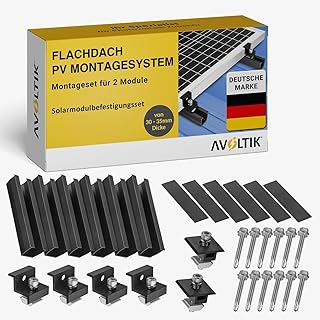 Avoltik Solarpanel Halterung Flachdach I Set für 2 Panele I Solarmodul Halterung Balkonkraftwerk I Flachdach Halterung für PV Module I Solarmodulbefestigungsset mit verstellbarer Endklemme von 30-35mm