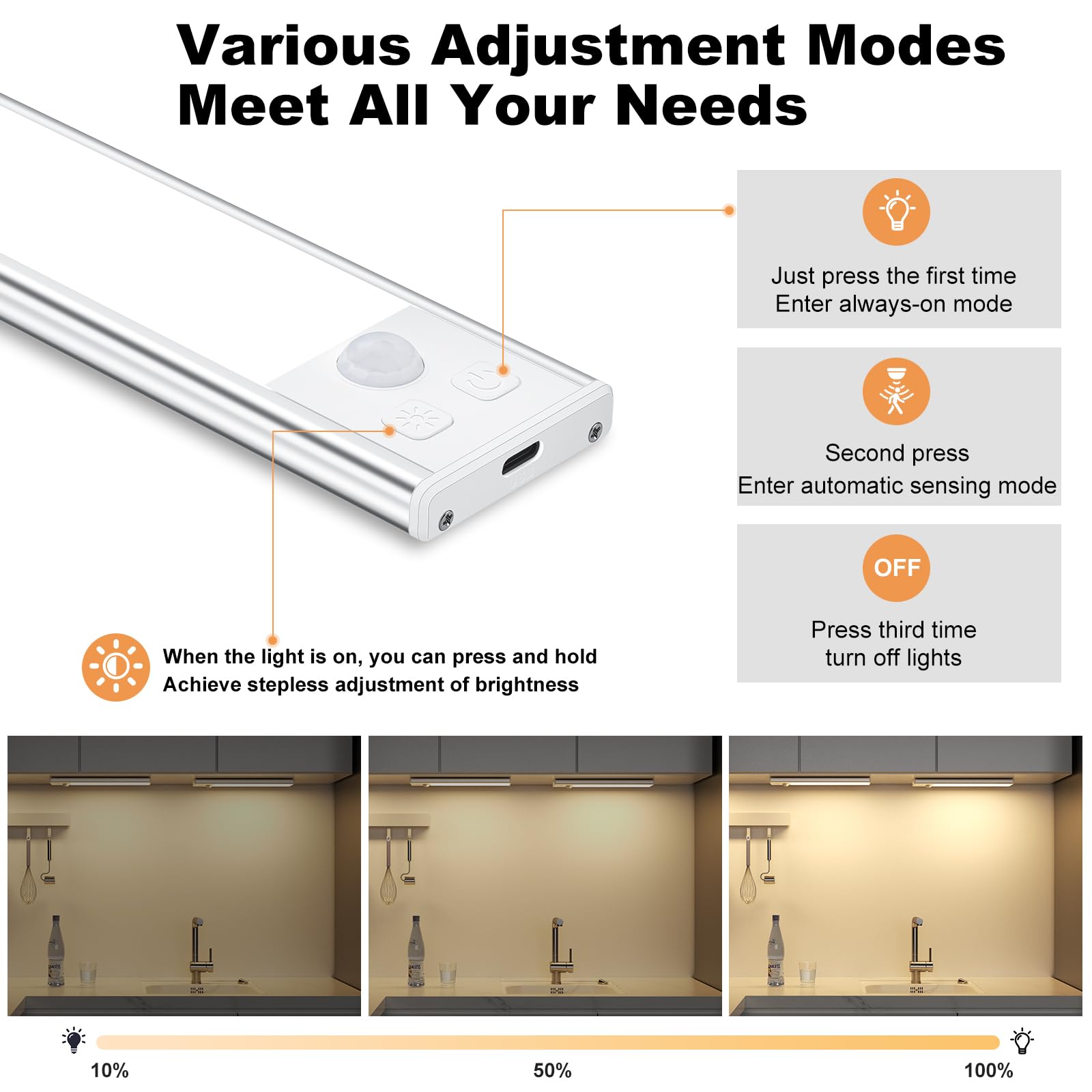 TOPPLEE Led Sottopensile Cucina, 3pcs 15cm Luce Armadio Led con Sensore, 3000K Luce Led Sottopensile, Led Armadio Sensore Movimento per Cucina Armadio Scale Corridoio Garage Letto