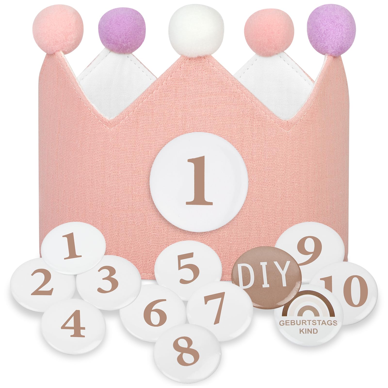 URAQT Birthday Crown for Kids, Reusable Party Hat Crown with Interchangeable Number from 1 to 10, Felt Happy Birthday Hat, Tiara Headbands Gifts for Boys Girls, Dusty Pink — image 1