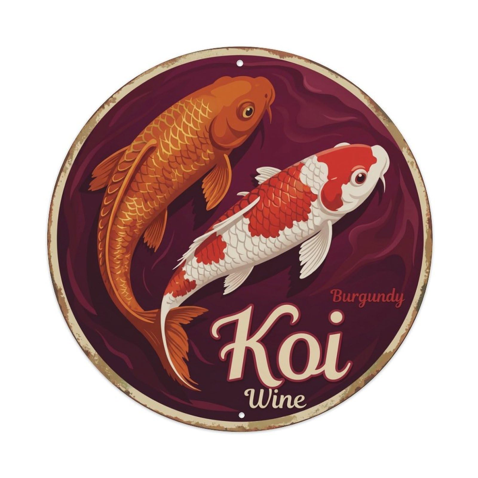 Koi Fish Burgundy Wine Waters Deep Red Rich Luxurious Metal Tin Sign