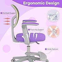 Vista 73 de GLACER Silla de escritorio para niños, silla de estudio giratoria de malla ajustable con ruedas, brazos, silla ergonómica para computadora con Verde